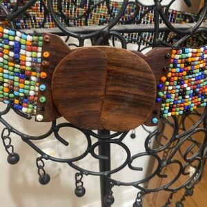 Beaded Multicolor Waist Belt with Wood Buckle